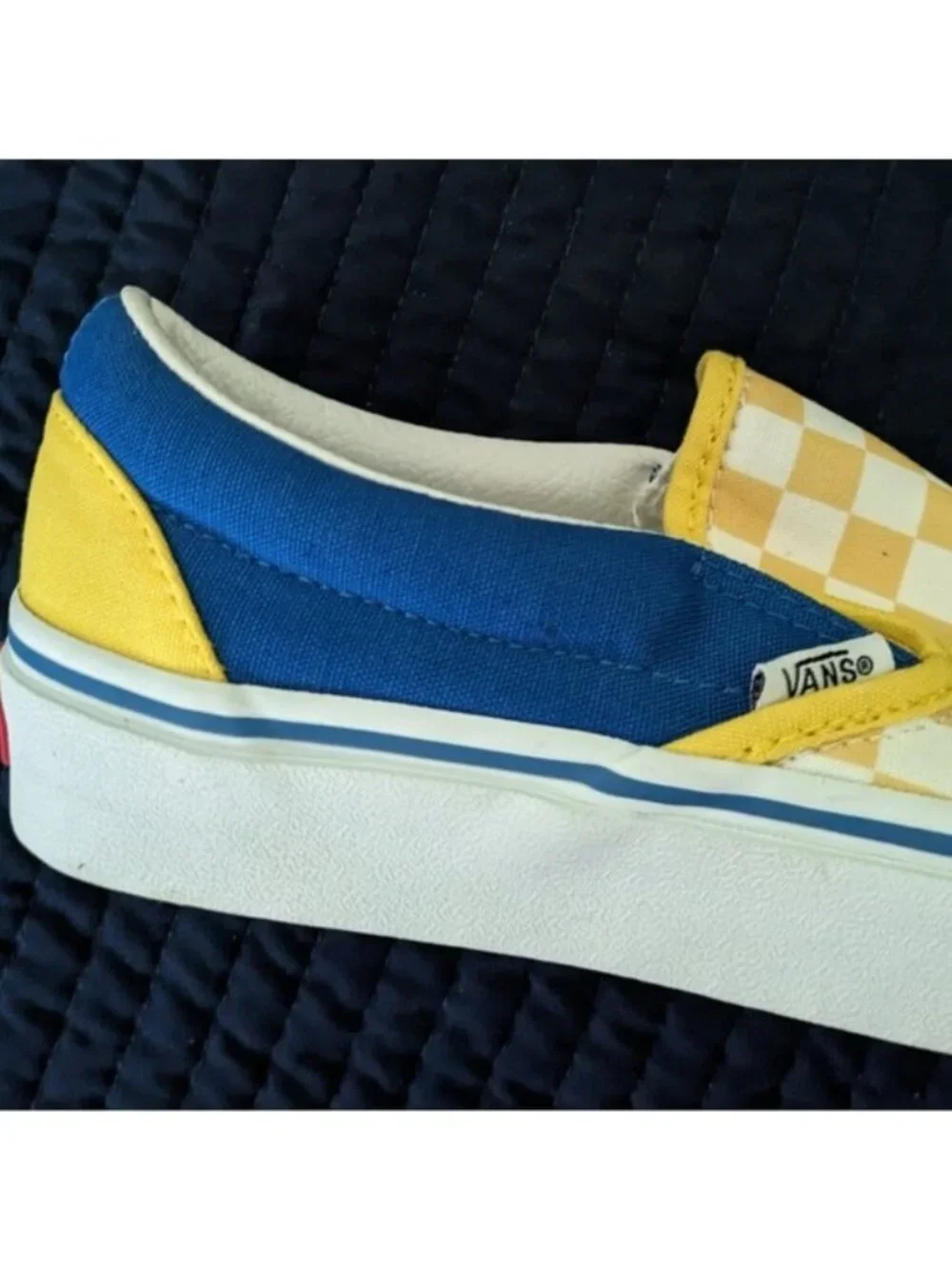 Vans Classic Slip On Women 6.5 Custom Yellow Blue and White 0826